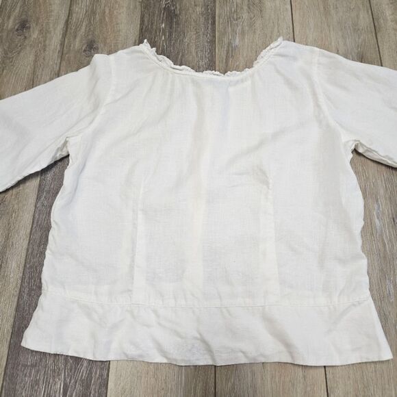 Eddie Bauer Vintage 100% Linen Peasant Blouse White Button Up Woman's Small - Picture 7 of 8